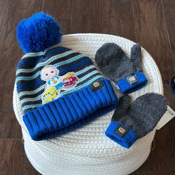 Cocomelon Kids Blue Striped Hat and Gloves Set - Picture 1 of 6